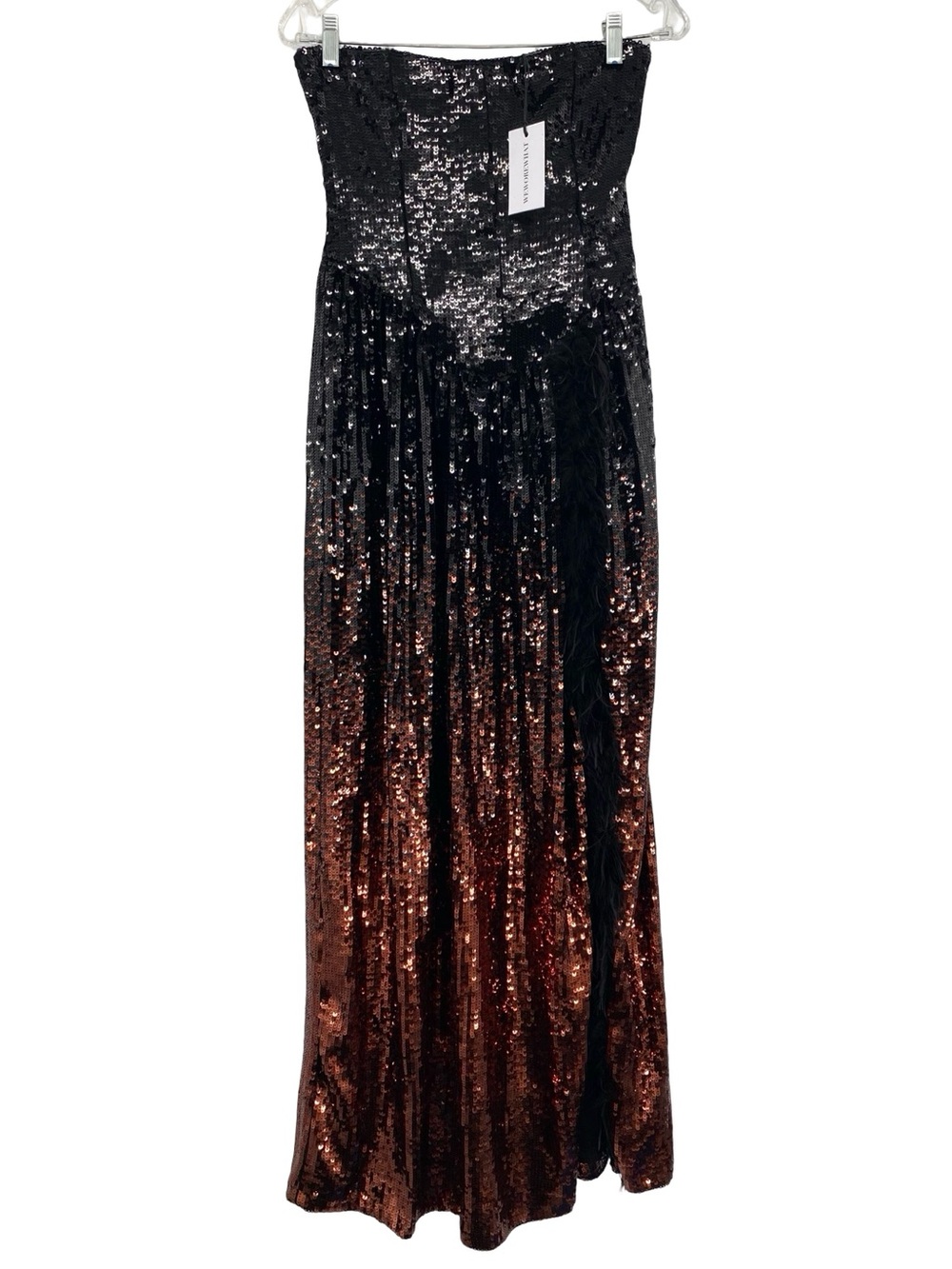WeWoreWhat Ombre Sequin Strapless Feather Trim Formal Gown Maxi Dress Size 8 New